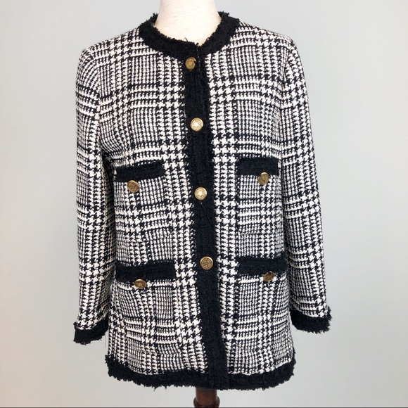 Zara Jackets & Blazers - NWT Zara Women B&W Long Houndstooth Tweed Blazer